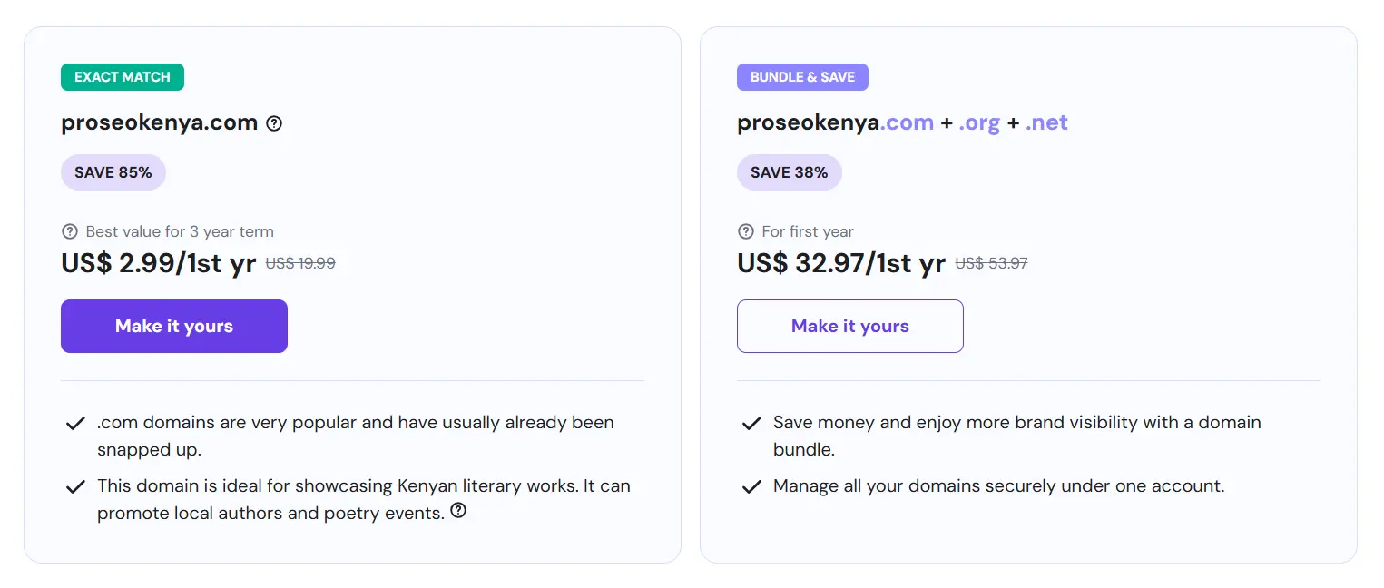 Checking domain availability on Hostinger